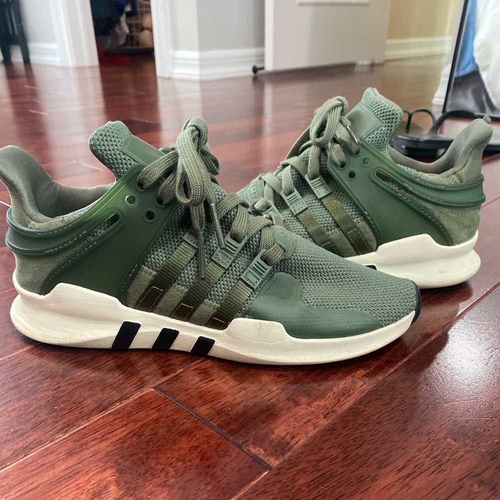 Olive green Adidas sneakers. Size 7.5. Gently used